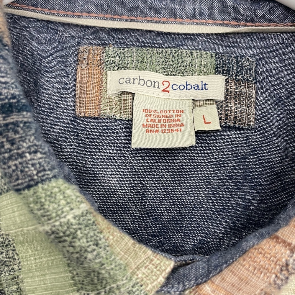 Carbon2Cobalt Men's Casual Plaid Shirt - Green, Blue, and Brown Sz Large CB-109 - Picture 8 of 9